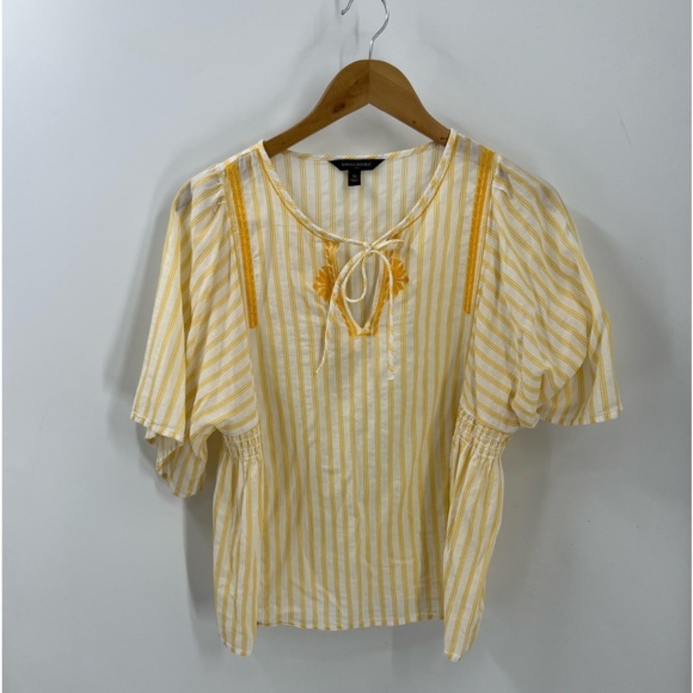 Gap factory 100% cotton wide 1/4 sleeve smocked side Tie neck top M